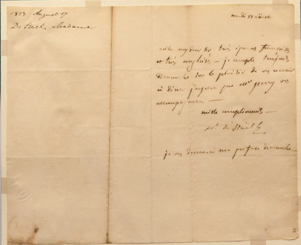 Germaine de Staël Letter