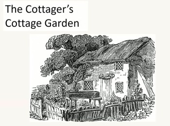 Black-and-white engraving of thatched-roof cottage